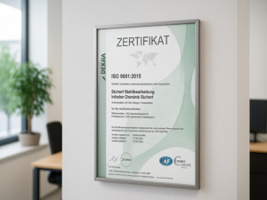 <a href="iso-9001-zertifiziert.html" title="Qualitätsmanagement nach ISO 9001 bei Sichert Stahlbearbeitung">Wir sind ISO 9001 zertifiziert</a>